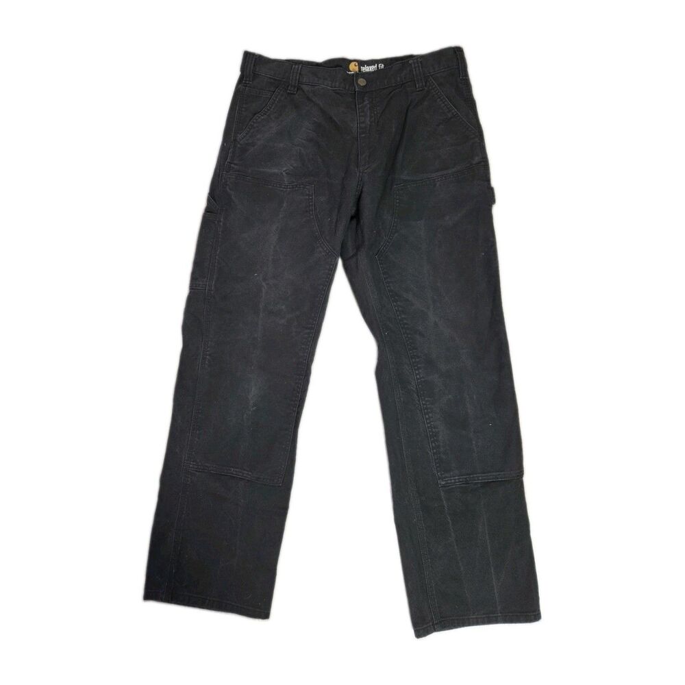 Carhartt Black Relaxed Fit Stretch Double Knee Work Pants 36x32 Heavy Duty GUC